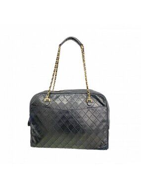 Chanel Shoulder Bag Quilted Lambskin Black Gold